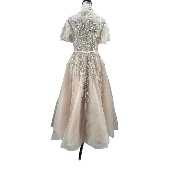 Mac Duggal 20362 Nude Embellished Flutter Sleeve Bow Waist A-Line Gown size 6 - Picture 7 of 14